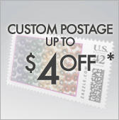 Save up to $4 per sheet on custom postage when you buy in bulk.
