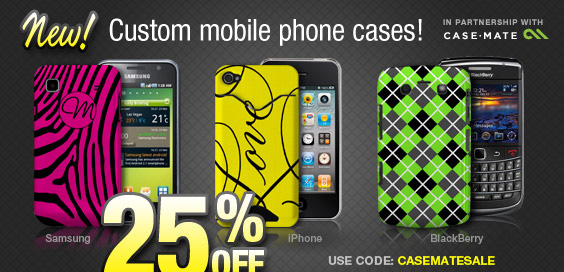 Save 25% on new custom cases for your BlackBerry, iPhone and more!