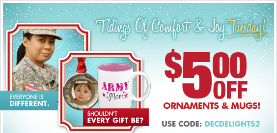 Today Only! $5 Off Ornaments & Mugs!