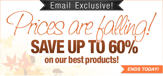 Email Exclusive! Prices are falling! Save up to 60% on our best products! Ends Today!
