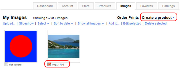 Create a product from the image library