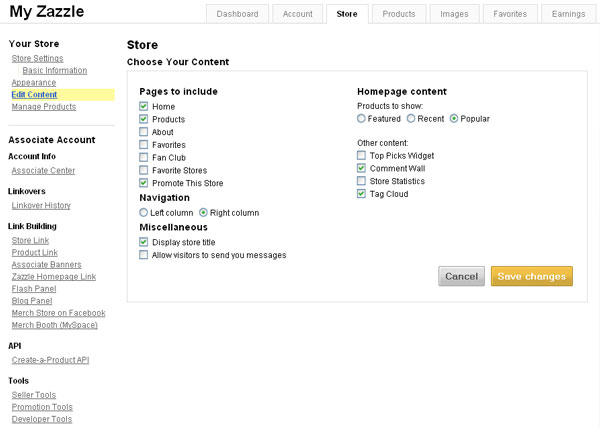 Screenshot of Store Settings popup
