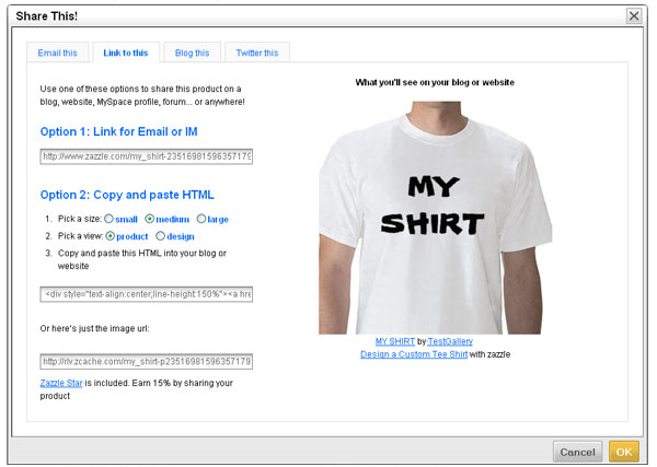 Screenshot of Share This! popup