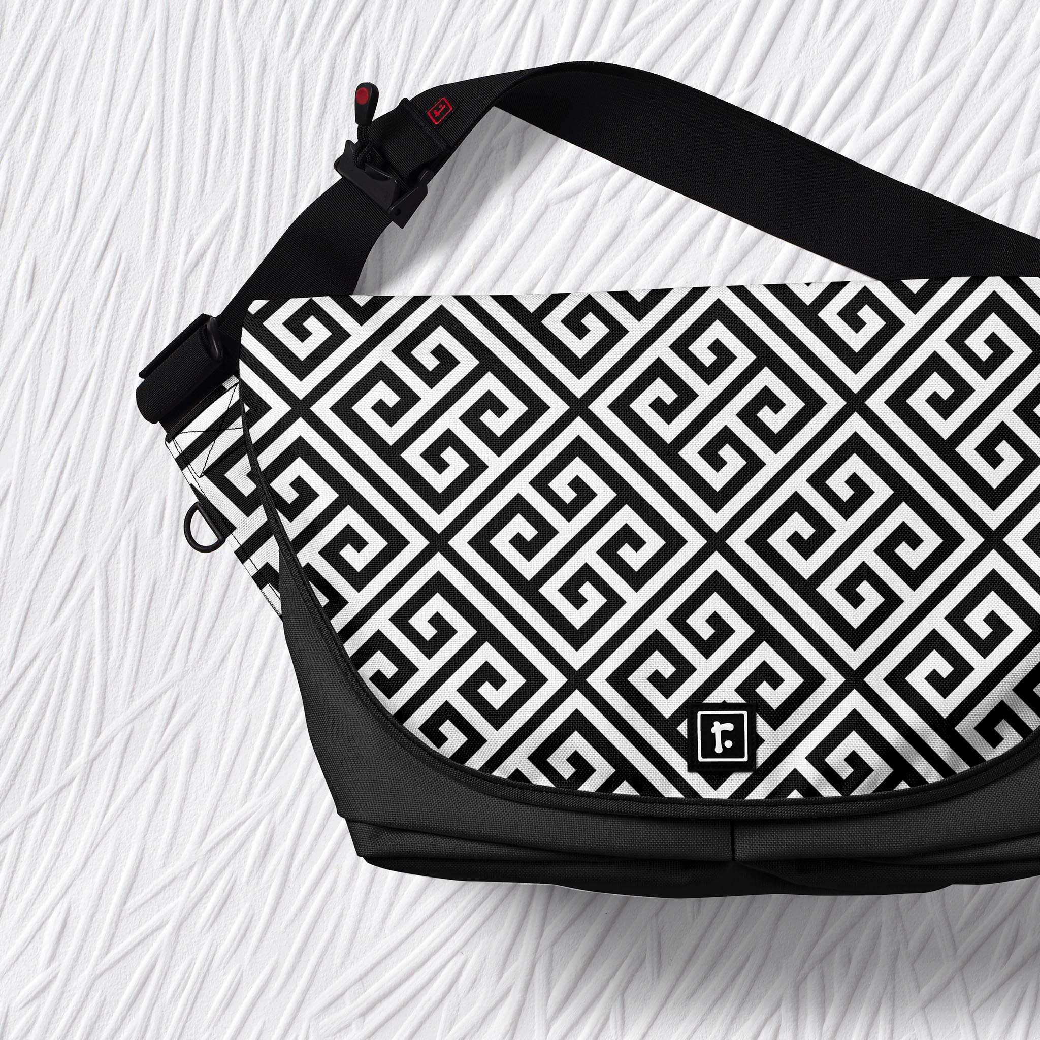 Black and White Greek Key Pattern Messenger Bags