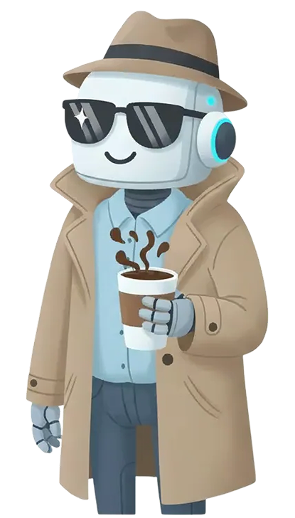 Robot pretending to be a person in a trench coat