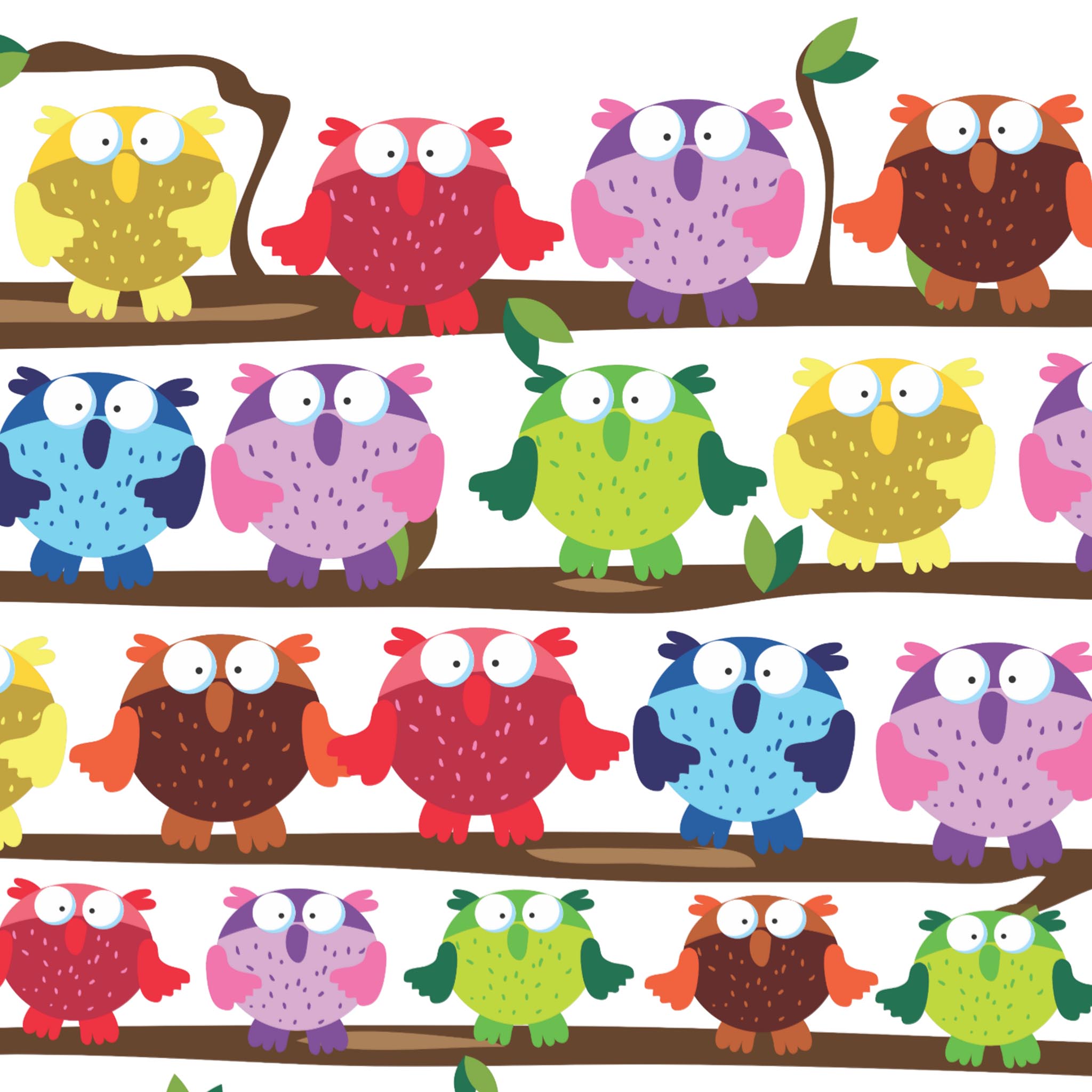 Funny Owls sitting on a branch pattern Postcard