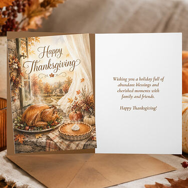 Cozy Stone Cottage Turkey Pumpkin Pie Thanksgiving Card2