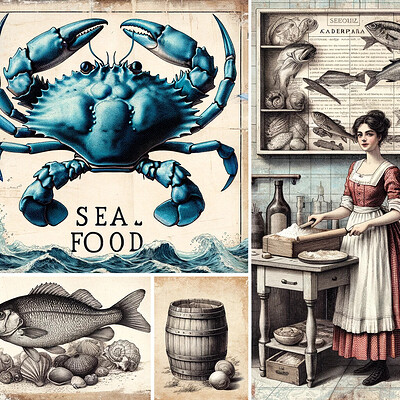 DALL E's seafood collage