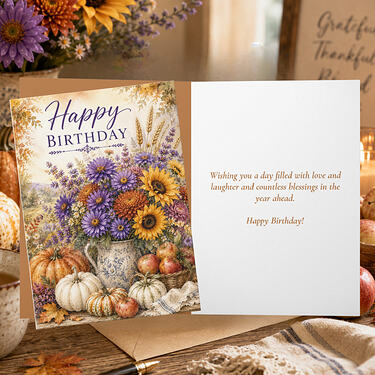 Autumn Florals Asters Sunflowers Happy Birthday Card2