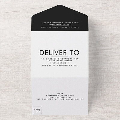 Side Ways Black Gold Modern Simple Wedding All In One Invitation