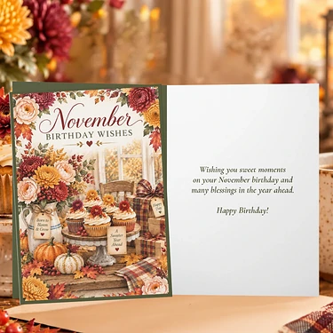 November Birthday Wishes Autumn Cupcake Birthday Card2