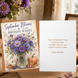 Rustic Autumn Aster Flowers September Birthday Card2