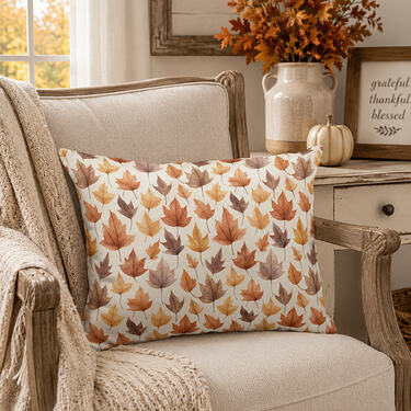 Burnt Orange Gold Brown Fall Leaf Modern Farmhouse Accent Pillow