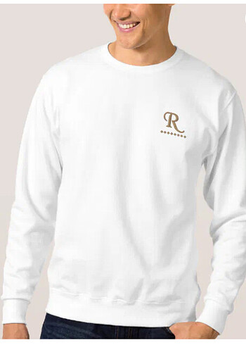 Make Mens Custom Embroidered Monogram Sweatshirt, Create your own custom, personalized, mens faux gold monogram / initials embroidered classic crewneck white sweatshirt. Simply enter your initials or monogram to personalize. This makes an excellent custom gift for the special men in your life—brother, son, father, husband, boyfriend, grandpa—perfect for occasions like birthdays, weddings, graduations, Father's Day, holidays, Christmas, and more.