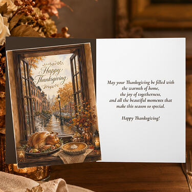 Autumn City Brownstone Happy Thanksgiving Card2