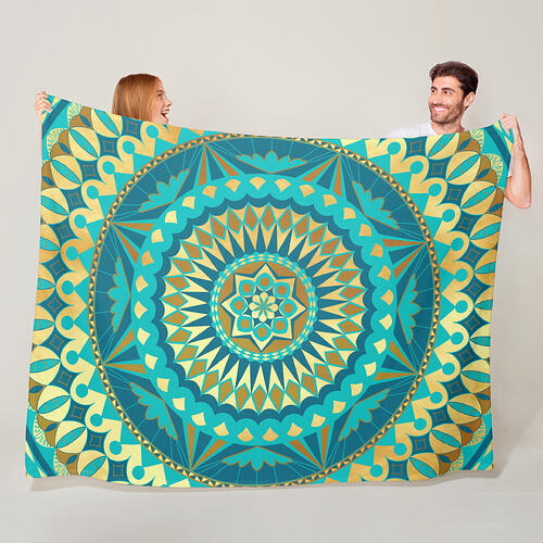 Zazzle Blue Gold Fantasy Mandala Fleece Blanket (In Situ)
