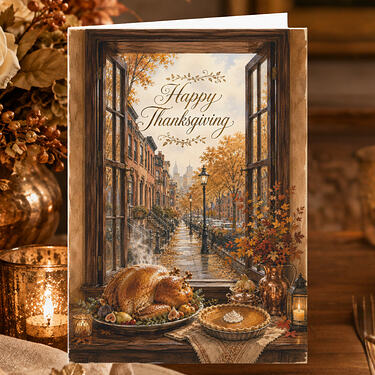 Autumn City Brownstone Happy Thanksgiving Card
