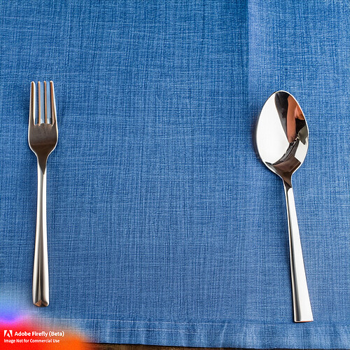 Firefly_overhead+view of a table with a blue tablecloth on it and a single fork and spoon to the left side_photo_43091.jpg