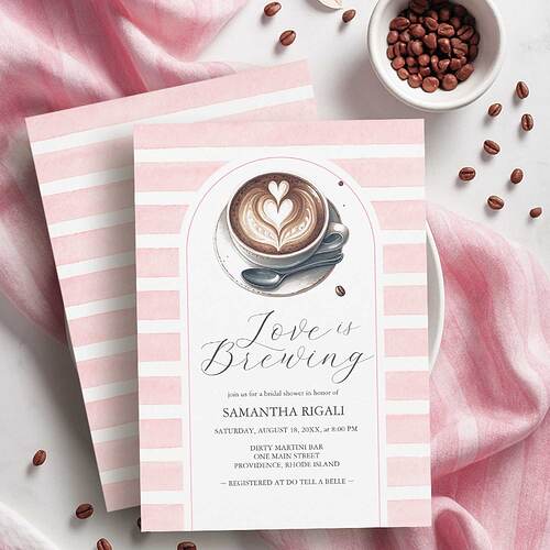 pink love is brewing bridal shower invitations