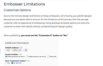 Embosser Customize button to no