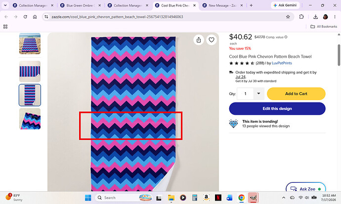 Screenshot of Cool Blue Pink Chevrons Beach Towel.png