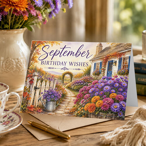 September Birthday Wishes Cottage Garden Birthday Card