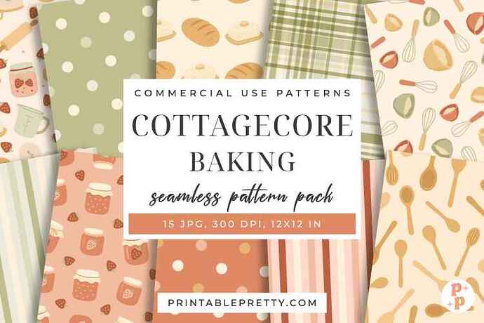 Cottagecore Kitchen Bakery Seamless Pattern Digital Paper Pack_Preview 1.jpg