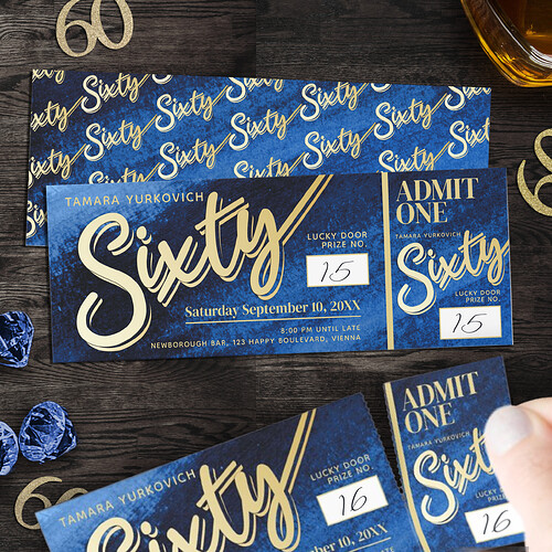 60th Birthday Invite Sapphire Blue Gold party Raffle Tickets.jpg