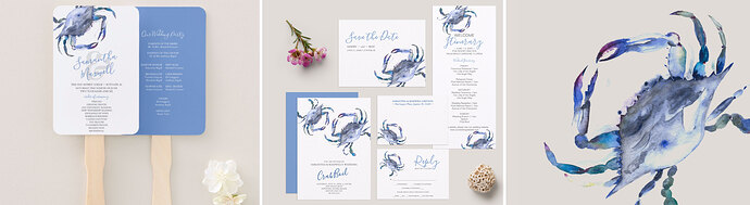 Click to shop this Blue Watercolor Crab invitation suite