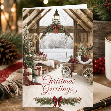 Country Christmas Red Plaid Christmas Greetings Holiday Card