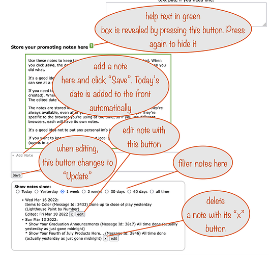 Adding, editing and deleting notes