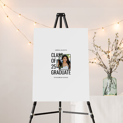 Zazzle Black & White Class Of 25 Graduate Signature Board (In Situ (Stand)).png
