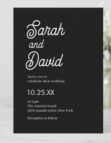 Calligraphy script classic black and white wedding invitation