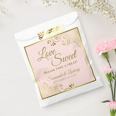 Zazzle Love is Sweet Gold Lace on Blush Pink Wedding Favor Bag (Sealed).jpg