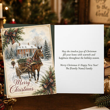 Vintage Tartan Horse Drawn Sleigh Merry Christmas Card2