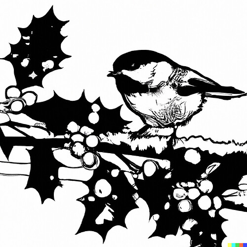 DALL·E 2022-10-05 18.29.03 - chickadee on a snow covered holly branch woodcut style.png DALL·E 2022-10-05 18.29.03 - chickadee on a snow covered holly branch woodcut style.png