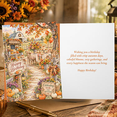 Autumn Pumpkin Farm September Happy Birthday Card2