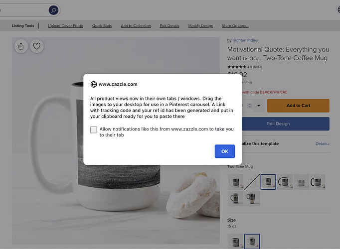 Confirmation dialog after clicking the bookmarklet