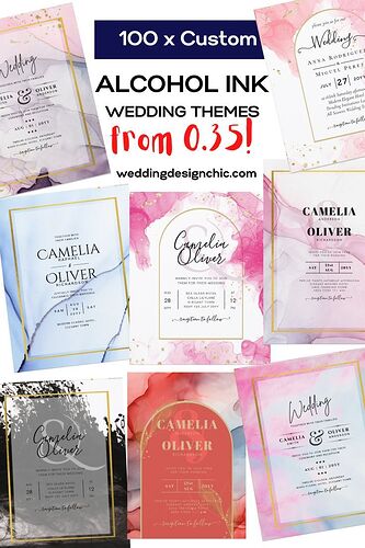 Beautiful Alcohol ink paint effect wedding invitations and save dates in a range of color themes.jpg