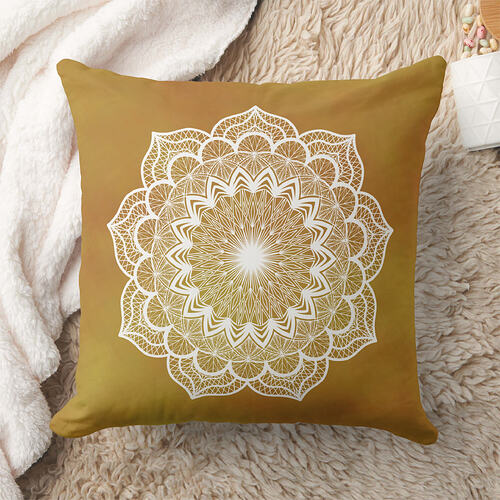 Zazzle White Mandala on Gold Background Throw Pillow (Blanket)
