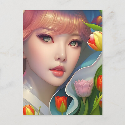 Zazzle - Mockup - Girl with tulips, postcard for postcrossing.png