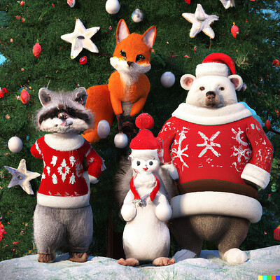 DALL·E 2022-09-30 23.06.42 - cute forest animals dressed for christmas, high quality 3D rendering.png