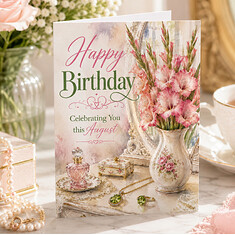 Elegant August Birthday Card Gladiolus Peridot.png
