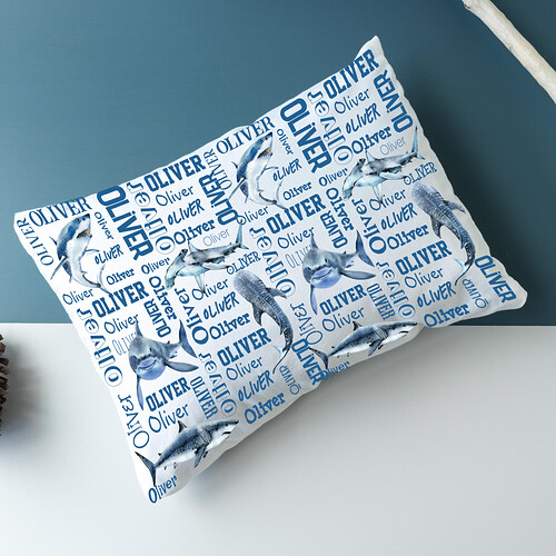 Shark personalized name collage boys pillow case