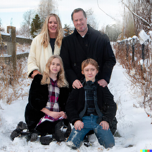 DALL·E 2022-09-29 00.38.24 - portrait photograph of a young family, a man, a woman, and two children posing outdoors with snow and a Christmas or holiday theme.png