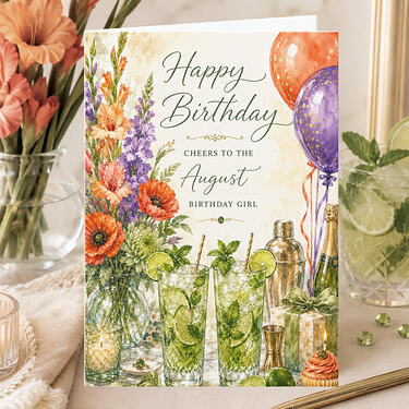 Cheers to the August Birthday Girl Birthday Card