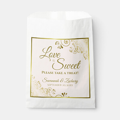 Zazzle Love is Sweet Gold Lace on Blush Pink Wedding Favor Bag (Front).png