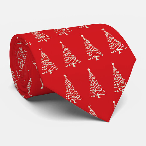 Zazzle Red and White Christmas Tree Patterned Neck Tie (Rolled).png