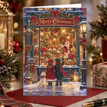 Victorian Christmas Floral Shop Nostalgic Christmas Holiday Card