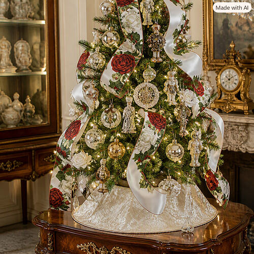 table top tree with rose ribbon